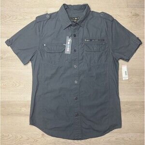 NWT Sears TWICE Button Up Utility Shirt Fishing 3 Pocket Gray Mens Size Small